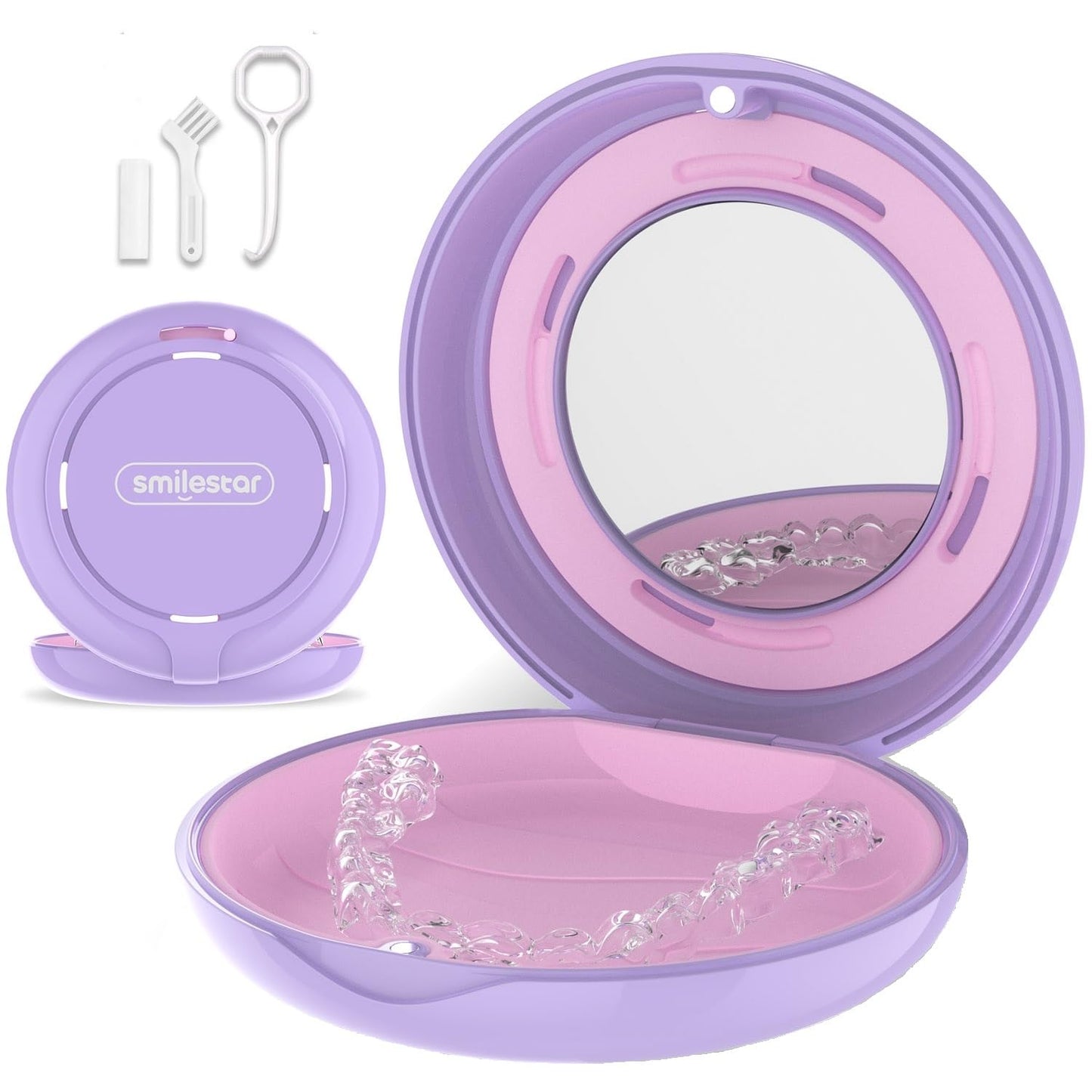 Retainer Case, Slim Aligner Case with Adjustable Vent Holes and Mirror, Compatible with Invisalign, Night Guard and Mouth Guard, Premium Retainer Case, with Aligner Remover Tool, Chew & Brush